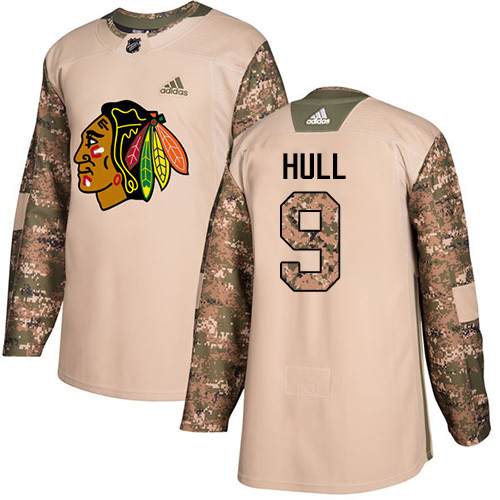 Adidas Blackhawks #9 Bobby Hull Camo Authentic Veterans Day Stitched NHL Jersey